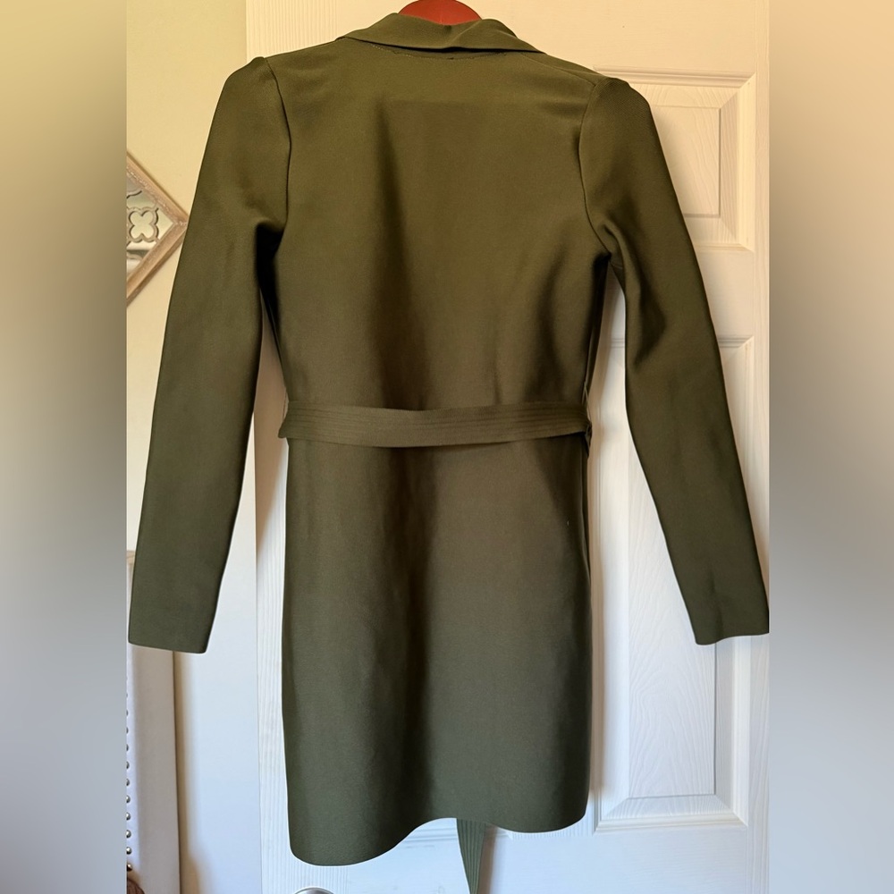 Olive Green Women's Belted Coat - Picture 2 of 6